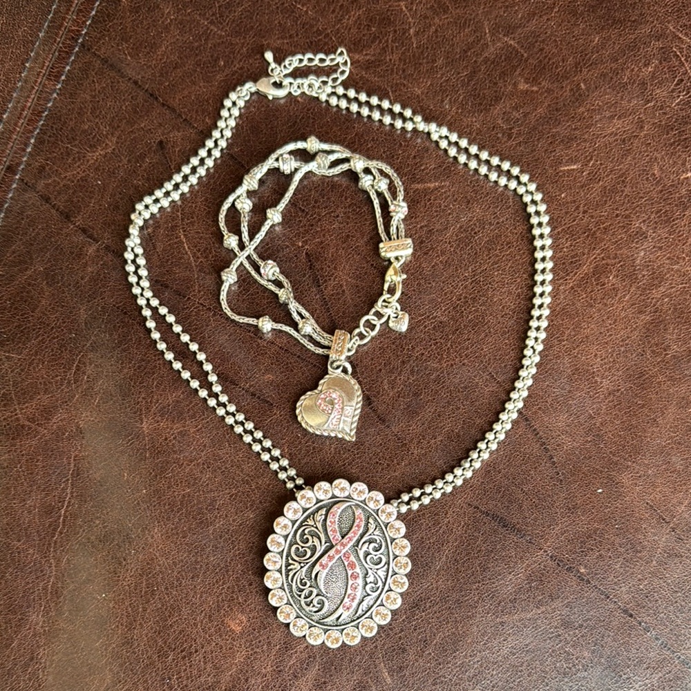 Elegant Silver and Pink Necklace and Bracelet Set